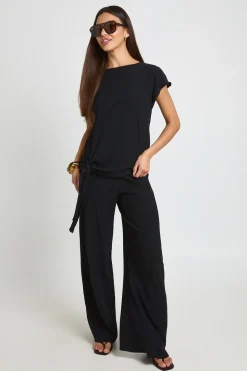 Ensemble Coordonné Haut Texturé Avec Nœud Et Pantalon