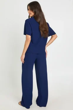 Ensemble Coordonné Haut Texturé À Col Et Pantalon Droit