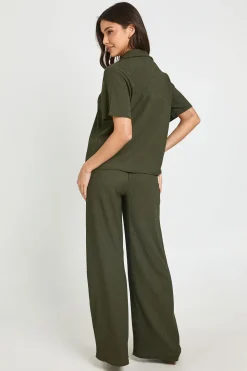 Ensemble Coordonné Haut Texturé À Col Et Pantalon Droit