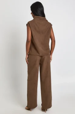 Ensemble Coordonné Jambes Larges Drapé Col Bénitier Effet Pêche