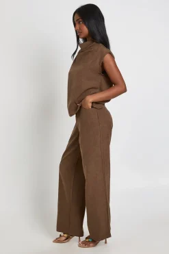Ensemble Coordonné Jambes Larges Drapé Col Bénitier Effet Pêche