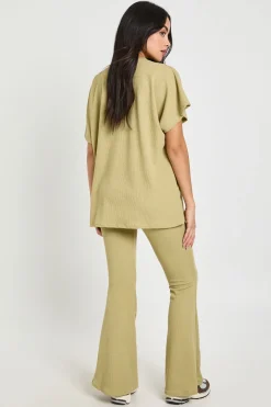 Ensemble Coordonné Legging Évasé & Top Côtelé Bicolore
