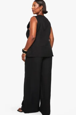 Ensemble coordonné look lin, haut à nouer à l'avant et pantalon à jambes larges
