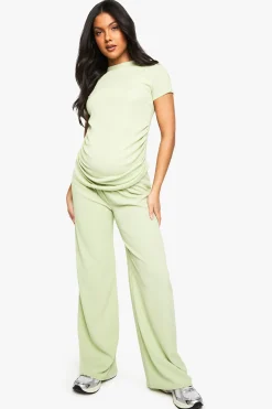 boohoo ENSEMBLE COORDONNÉ MATERNEL AVEC T-SHIRT À FRONÇAGES LATÉRAUX ET PANTALON À JAMBES LARGES<Femme Ensembles