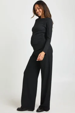 Ensemble Coordonné Maternité Top Texturé Manches Longues & Pantalon Large Taille Élastique