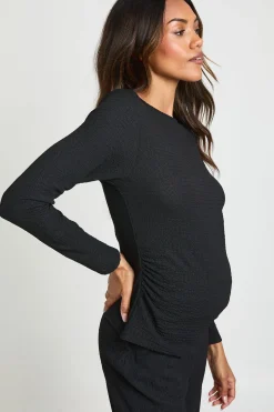 Ensemble Coordonné Maternité Top Texturé Manches Longues & Pantalon Large Taille Élastique