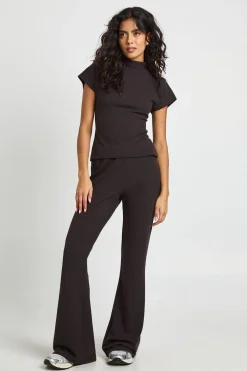 Ensemble Coordonné Pantalon Col Haut Manches Courtes Texture Froissée