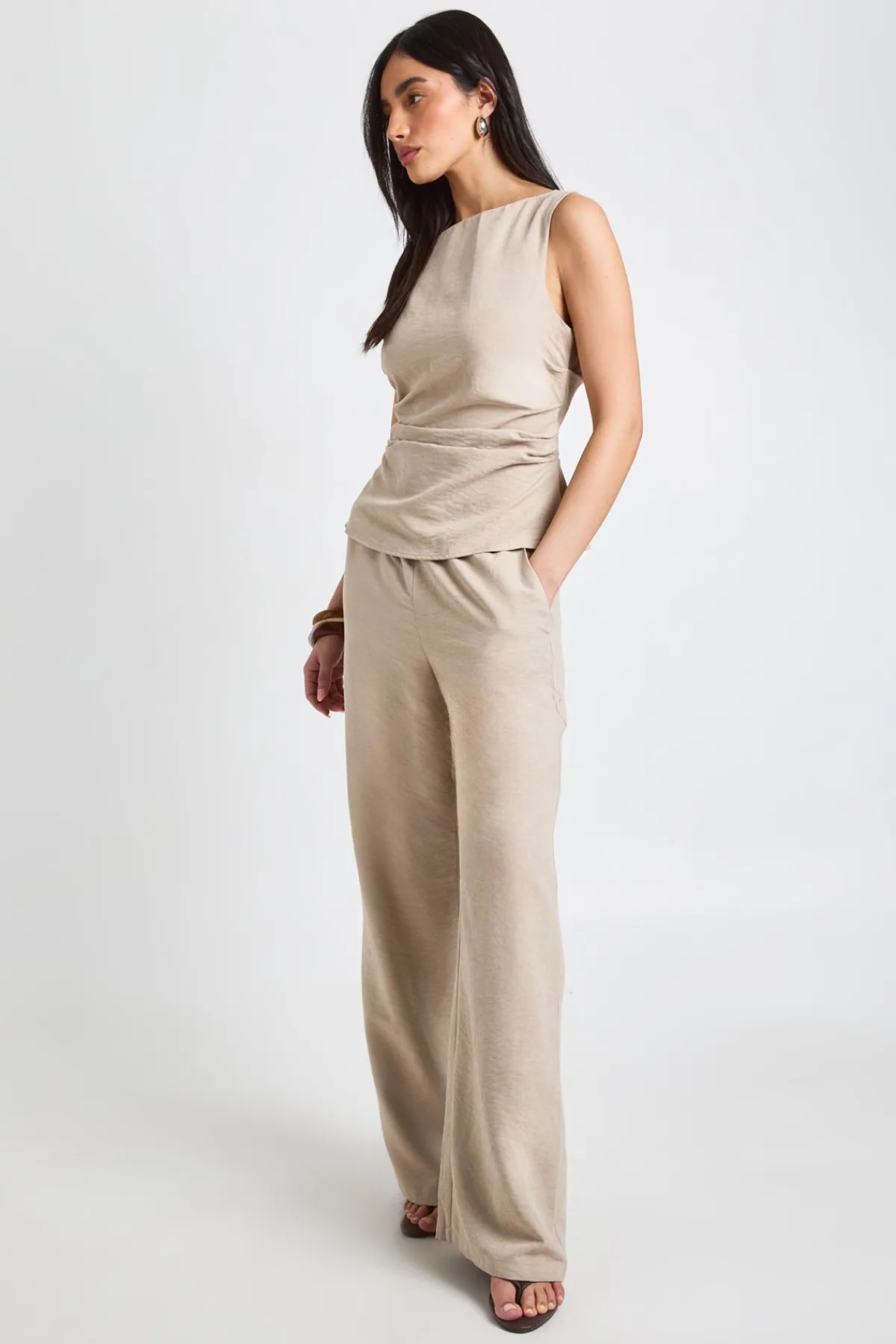 boohoo Ensemble Coordonné Pantalon Et Haut Sans Manches Froncé Effet Pêche<Femme Ensembles