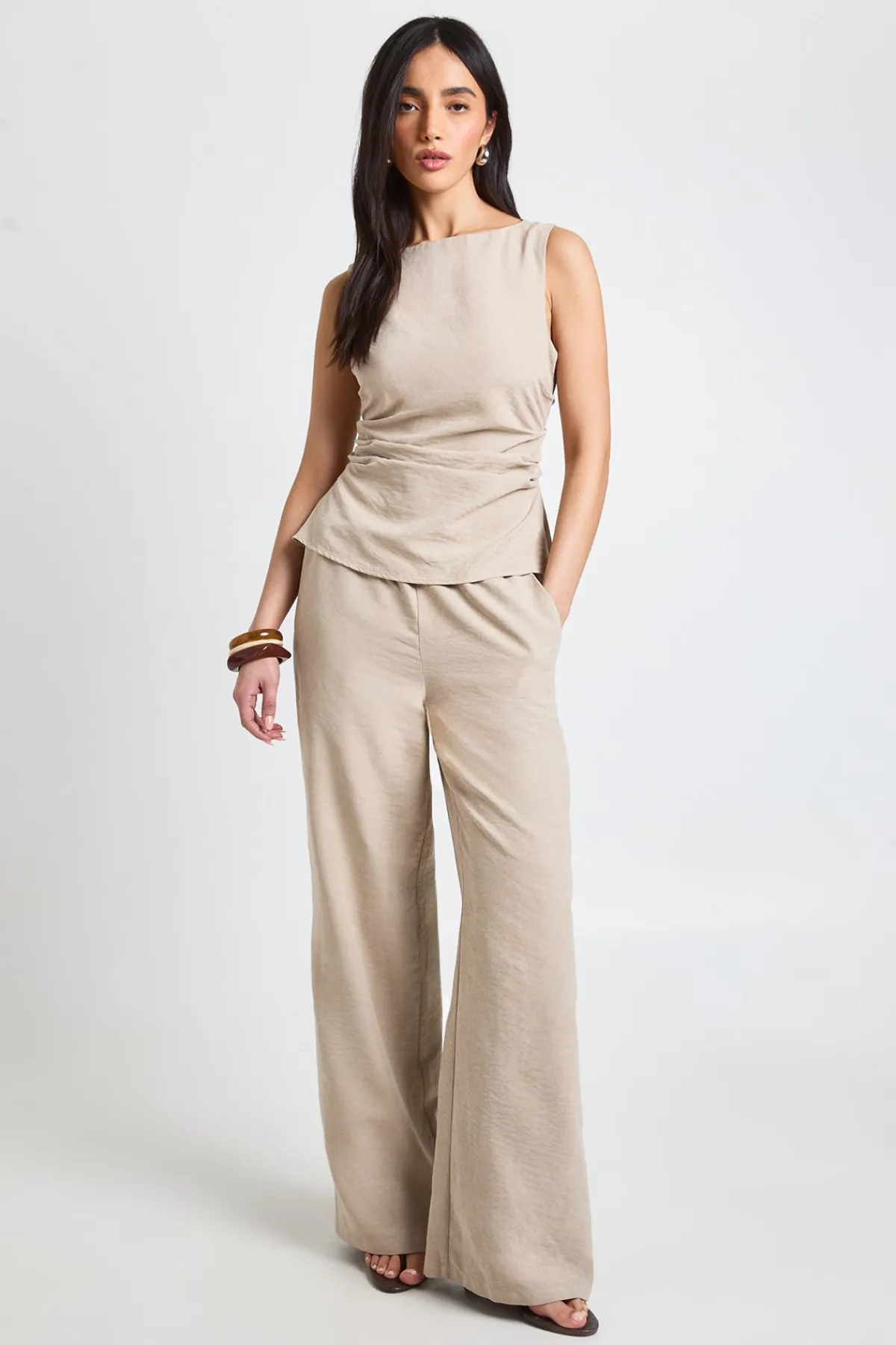 boohoo Ensemble Coordonné Pantalon Et Haut Sans Manches Froncé Effet Pêche<Femme Ensembles