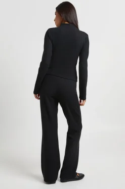 Ensemble Coordonné Pantalon Et Haut À Col Montant Manches Longues Texture Crinkle