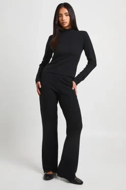 Ensemble Coordonné Pantalon Et Haut À Col Montant Manches Longues Texture Crinkle