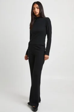 Ensemble Coordonné Pantalon Et Haut À Col Montant Manches Longues Texture Crinkle