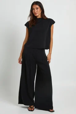 Ensemble Coordonné Pantalon Large Plissé Et Haut Col Montant