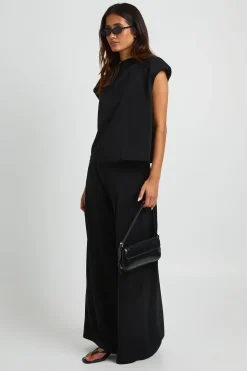 Ensemble Coordonné Pantalon Large Plissé Et Haut Col Montant