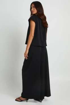 Ensemble Coordonné Pantalon Large Plissé Et Haut Col Montant