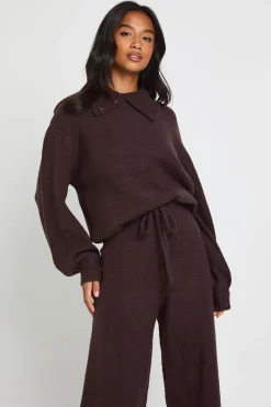 Ensemble coordonné Petit cardigan tricoté épais à col rond ultra-doux et pantalon à jambes larges
