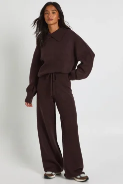 Ensemble coordonné Petit cardigan tricoté épais à col rond ultra-doux et pantalon à jambes larges