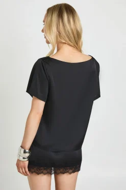 Ensemble Coordonné Petite Avec T-shirt Satiné Oversize Et Mini-jupe En Dentelle