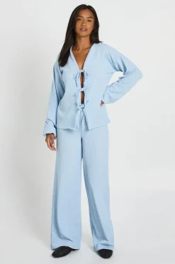 Ensemble Coordonné Petite Blouse Plissée À Nouer Et Pantalon