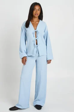 Ensemble Coordonné Petite Blouse Plissée À Nouer Et Pantalon