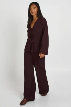 boohoo Ensemble Coordonné Petite Blouse Froissée À Nouer Et Pantalon<Femme Ensembles