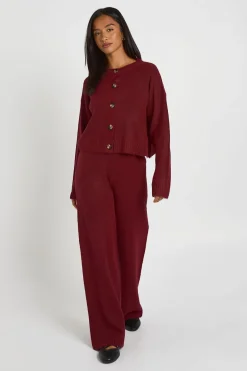 Ensemble Coordonné Petite Cardigan En Maille Douce Col Rond Et Pantalon Large