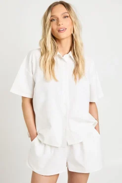 Ensemble Coordonné Petite Chemise Courte Ample À Manches Courtes Et Short Effet Lin