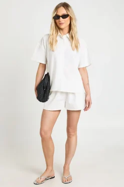 Ensemble Coordonné Petite Chemise Courte Ample À Manches Courtes Et Short Effet Lin