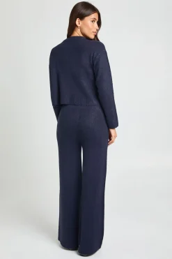 Ensemble Coordonné Petite En Maille Douce Avec Cardigan Court Col Rond Et Pantalon Large