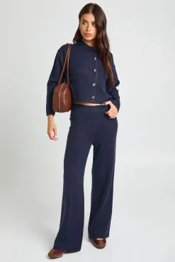 Ensemble Coordonné Petite En Maille Douce Avec Cardigan Court Col Rond Et Pantalon Large