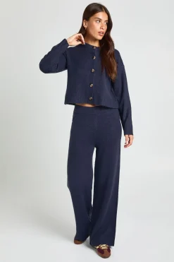 Ensemble Coordonné Petite En Maille Douce Avec Cardigan Court Col Rond Et Pantalon Large
