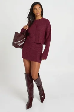 boohoo Ensemble Coordonné Petite En Maille Douce Synthétiquell Et Pantalon Évasé<Femme Pulls Et Gilets|Toutes Les Mailles