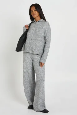 Ensemble Coordonné Petite En Maille Douce Avec Synthétiquell Zippé Et Pantalon Droit