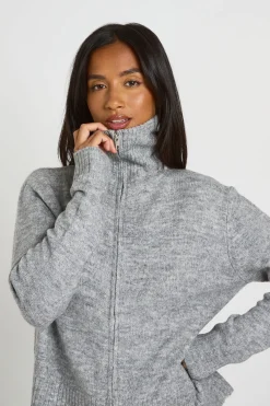 Ensemble Coordonné Petite En Maille Douce Avec Synthétiquell Zippé Et Pantalon Droit