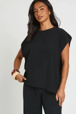 Ensemble Coordonné Petite Haut Ourlet Asymétrique Froissé Et Pantalon Jambe Droite
