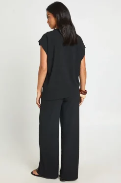 Ensemble Coordonné Petite Haut Ourlet Asymétrique Froissé Et Pantalon Jambe Droite
