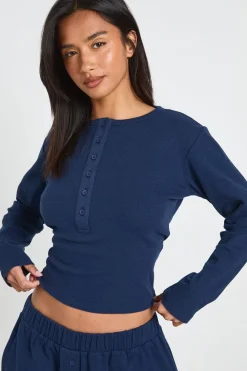 Ensemble Coordonné Petite Haut Col Rond Boutonné Et Pantalon En Coton