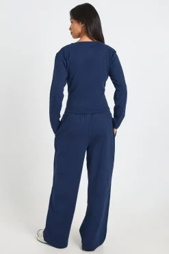 Ensemble Coordonné Petite Haut Col Rond Boutonné Et Pantalon En Coton