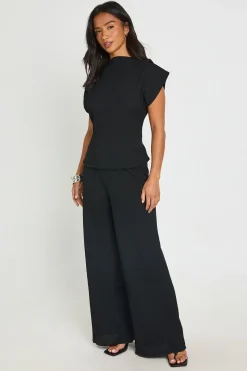 Ensemble Coordonné Petite Haut À Dos Noué Et Pantalon Large En Tissu Froissé