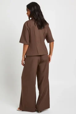 Ensemble Coordonné Petite Haut Chiné Tissé Taille Cintrée Et Pantalon Large