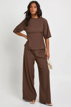 Ensemble Coordonné Petite Haut Chiné Tissé Taille Cintrée Et Pantalon Large