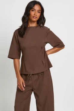 Ensemble Coordonné Petite Haut Chiné Tissé Taille Cintrée Et Pantalon Large