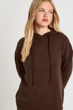 boohoo Ensemble Coordonné Petite Hoodie Et Pantalon En Maille Douce<Femme Looks Chocolat|Pulls Et Gilets
