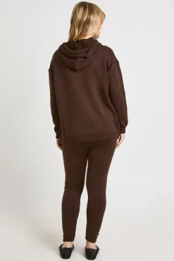 boohoo Ensemble Coordonné Petite Hoodie Et Pantalon En Maille Douce<Femme Looks Chocolat|Pulls Et Gilets