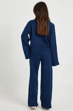 Ensemble Coordonné Petite Synthétiquell En Maille Surdimensionné À Col Et Boutons Et Pantalon Droit