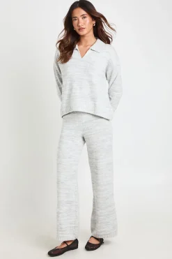 Ensemble Coordonné Petite Synthétiquell Tricoté Super Doux Col V À Revers Et Pantalon Jambe Droite