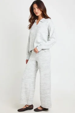 Ensemble Coordonné Petite Synthétiquell Tricoté Super Doux Col V À Revers Et Pantalon Jambe Droite