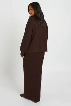 Ensemble Coordonné Petite Synthétiquell Col Zippé Maille Épaisse Et Jupe Longue