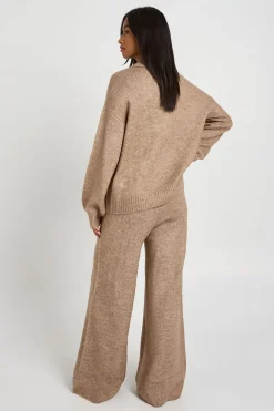 Ensemble Coordonné Petite Synthétiquell Tricoté Ultra Doux Col V À Col Polo Et Pantalon Droit