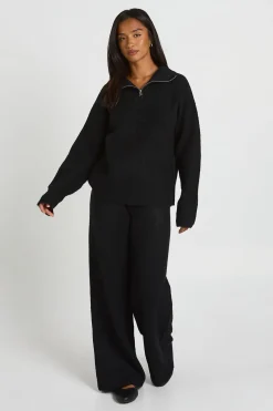 Ensemble Coordonné Petite Synthétiquell Oversize Grosse Maille Col Zippé Et Pantalon